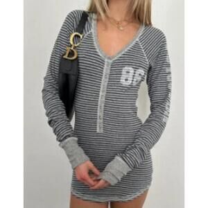 Victorias Secret PINK Striped Y2k Vintage Henley Long Sleeve or DRESS Large